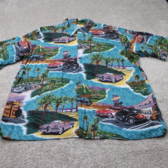 Reyn Spooner Hawaiian Shirt Mens XL Spooners Car 100% Rayon S/S Button Up - Picture 2 of 13